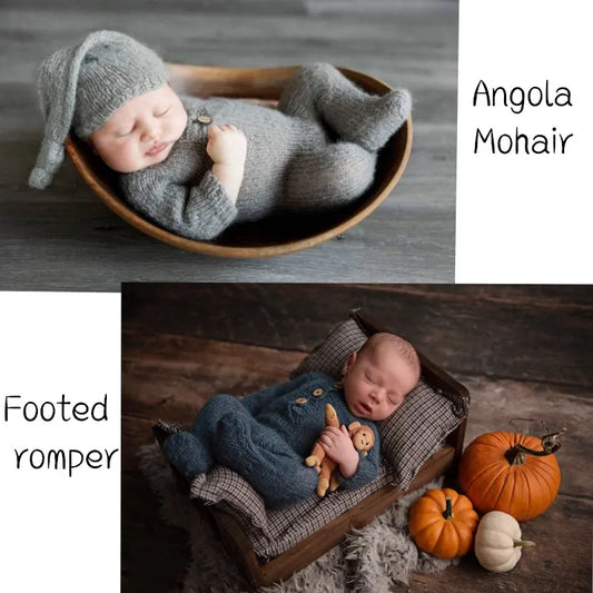 2023 Angola mohair footed romper for newborn photography props,baby handmade outfits photo props